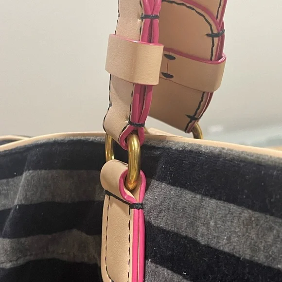 Juicy Couture Vintage Velour Navy Stripe Handbag Purse Tote - Picture 4 of 7